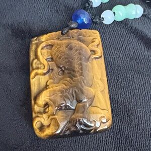 CHINESE Tiger CAT Eye JADE PENDANT Tiger Rectangle